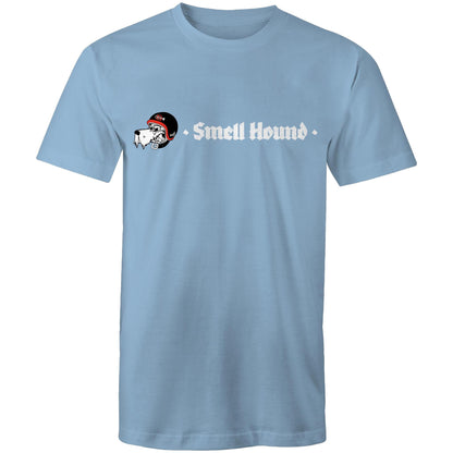 Light Blue t-shirt with a graphic print of Smell Hound logo.